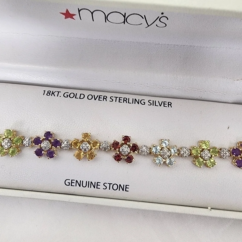 NIB 18kt Gold Over Sterling Silver Semi Precious Stone Braclet